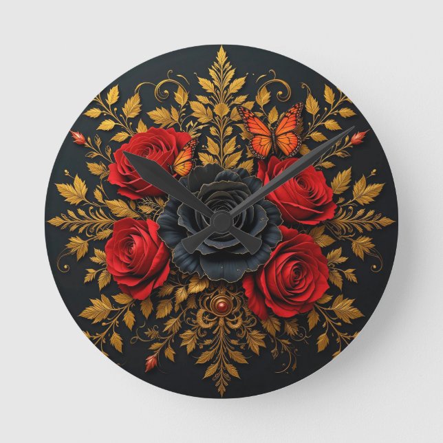 Elegant Floral Design Round Clock (Front)