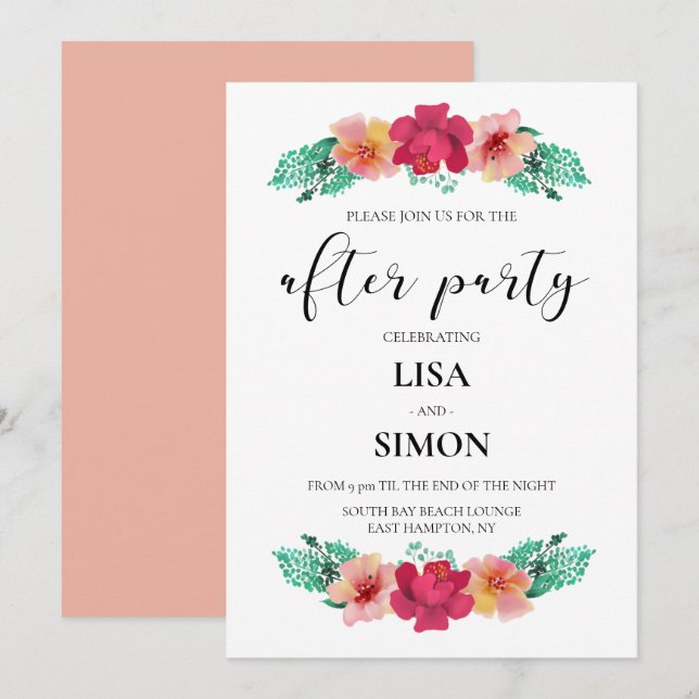 Elegant floral design wedding after party invitation (Front/Back)