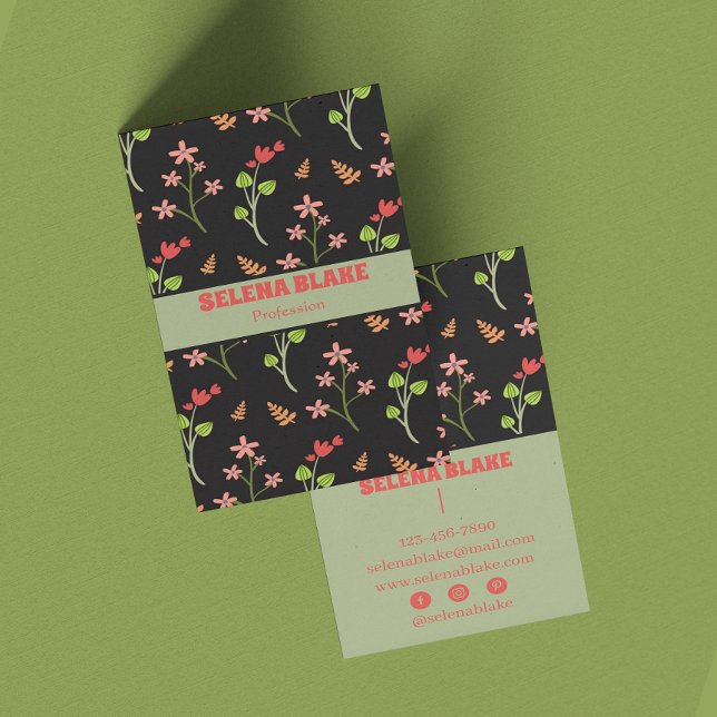 Elegant Floral Design with a Dark Background  Business Card (Creator Uploaded)