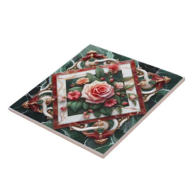 Elegant Floral Design With Painted Roses Display Ceramic Tile (Side)