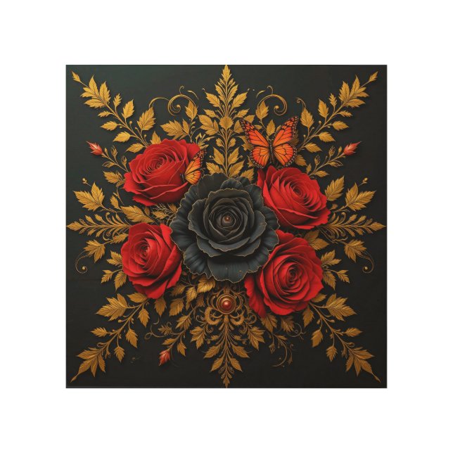 Elegant Floral Design Wood Wall Art (Front)