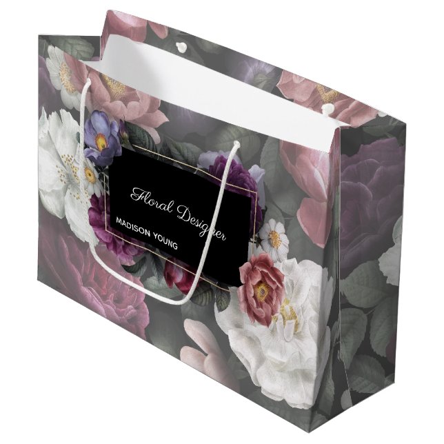 Elegant Floral Designer Custom Large Gift Bag (Front Angled)