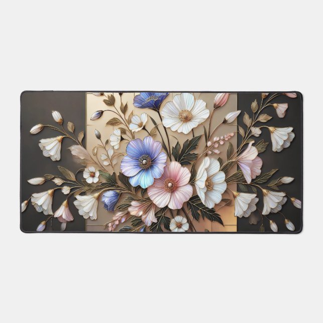 Elegant Floral Desk Mat Luxury Botanical Mouse Pad (Front)