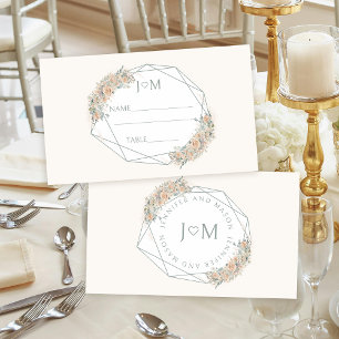 Elegant Floral Diamond Beige Wedding Place Cards