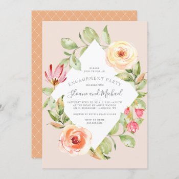 Elegant Floral Diamond Peach Engagement Party Invitation by ModernMatrimony at Zazzle