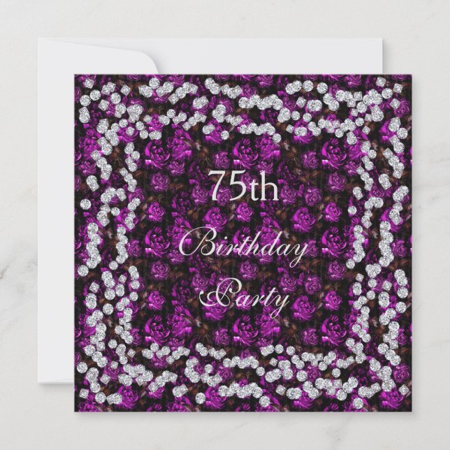 Elegant Floral & Diamonds 75th Birthday Invitation (Front)