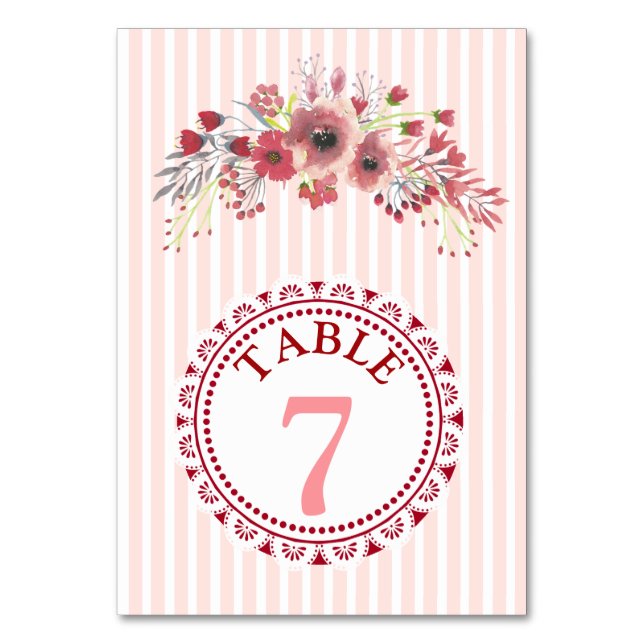 Elegant Floral Display Wedding Table Number Card (Back)