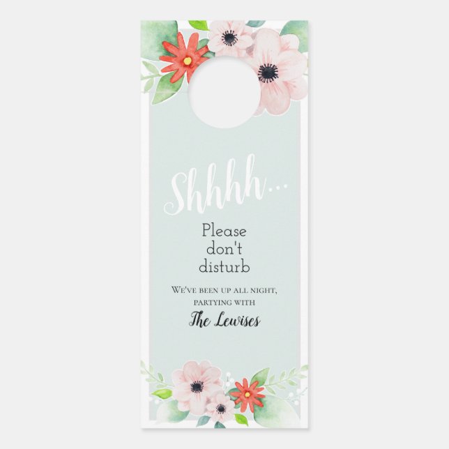 Elegant Floral Do Not Disturb Wedding Welcome Door Hanger (Front)