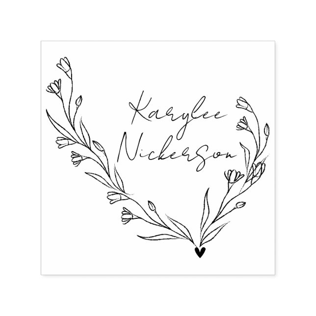 Elegant Floral Doodle Script Self-inking Stamp (Design)