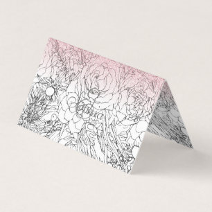 Elegant Floral Doodles Pink Gradient Glitter Image Business Card