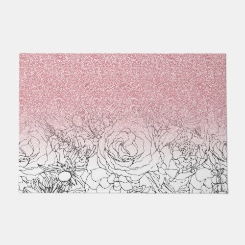 Elegant Floral Doodles Pink Gradient Glitter Image Doormat