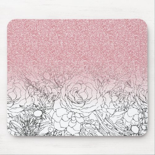 Elegant Floral Doodles Pink Gradient Glitter Image Mouse Pad