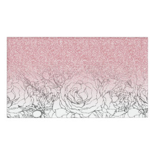 Elegant Floral Doodles Pink Gradient Glitter Image Name Tag