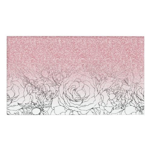 Elegant Floral Doodles Pink Gradient Glitter Image Name Tag