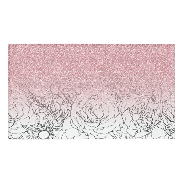 Elegant Floral Doodles Pink Gradient Glitter Image Name Tag (Front)