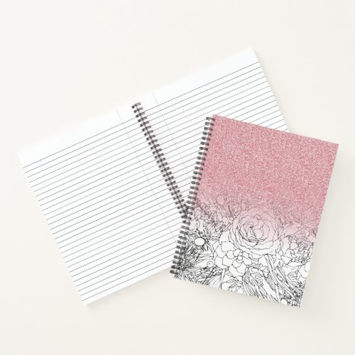 Elegant Floral Doodles Pink Gradient Glitter Image Notebook