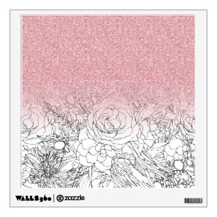Elegant Floral Doodles Pink Gradient Glitter Image Wall Decal
