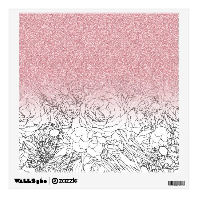 Elegant Floral Doodles Pink Gradient Glitter Image Wall Decal (Front)
