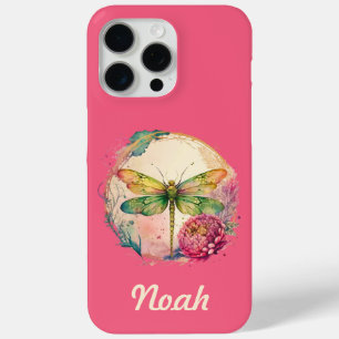 Elegant Floral Dragonfly w/ Custom Name iPhone 15 Pro Max Case