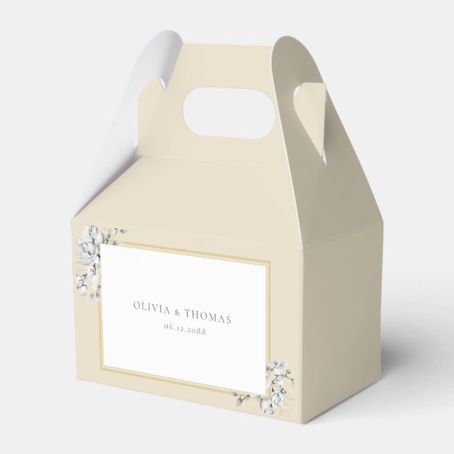 Elegant Floral Drawing Gold Frame Rustic Wedding Favor Boxes (Front Side)