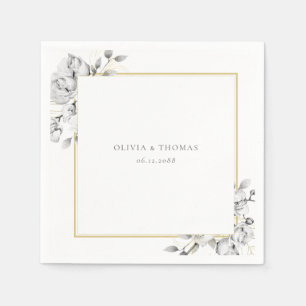 Elegant Floral Drawing Gold Frame Rustic Wedding Napkins