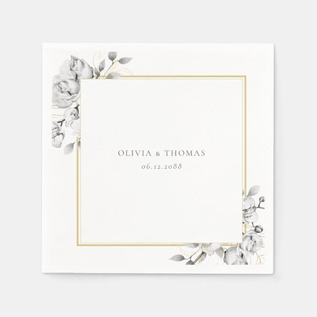 Elegant Floral Drawing Gold Frame Rustic Wedding Napkins (Front)