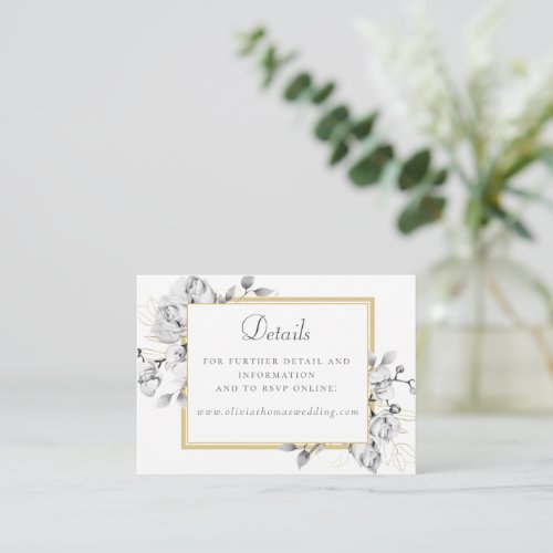 Elegant Floral Drawing Gold Script QR Code Wedding Enclosure Card