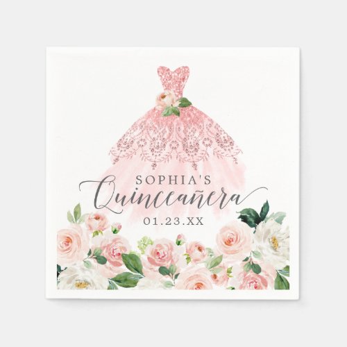 Elegant Floral Dress Quinceanera Napkins