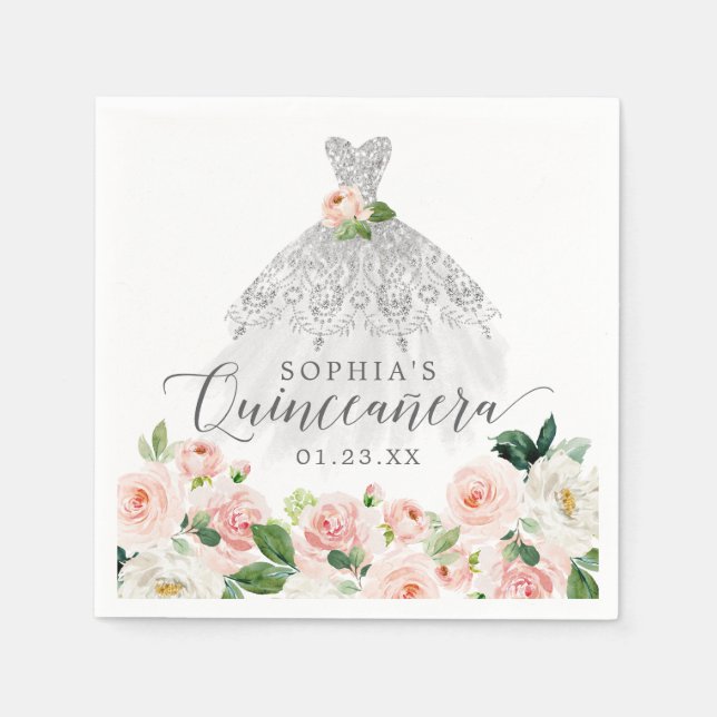 Elegant Floral Dress Quinceanera Napkins (Front)