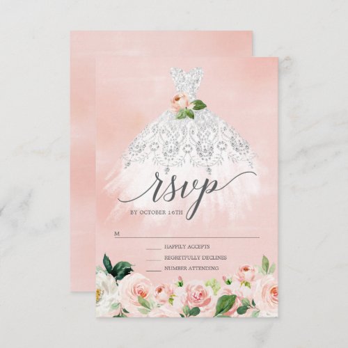 Elegant Floral Dress Quinceanera RSVP Invitation