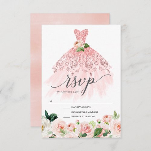Elegant Floral Dress Quinceanera RSVP Invitation