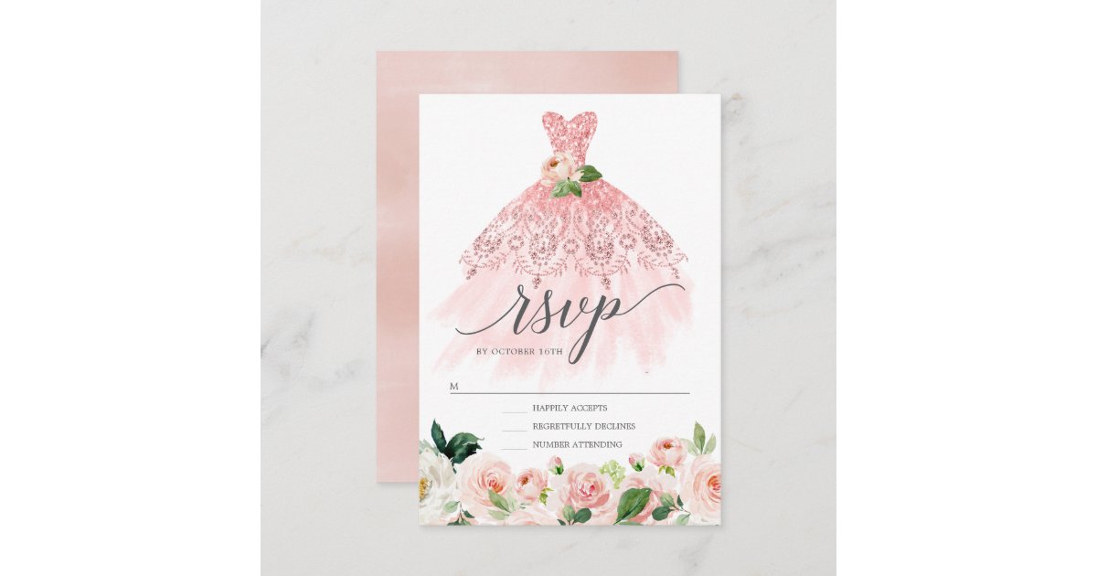 Elegant Floral Dress Quinceanera RSVP Invitation | Zazzle