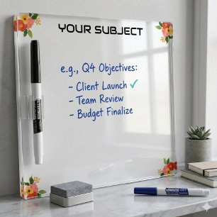 Elegant Floral Dry Erase Board Minimalist Design