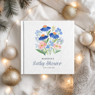 Elegant Floral Dusty Blue Baby in Bloom Shower Foil Guest Book