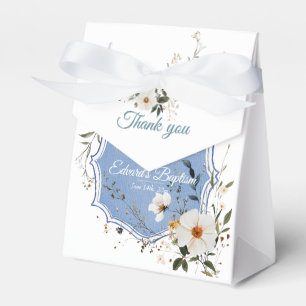 Elegant Floral Dusty Blue Baptism Favor Boxes