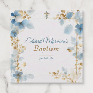 Elegant Floral Dusty Blue Baptism Favor Tags
