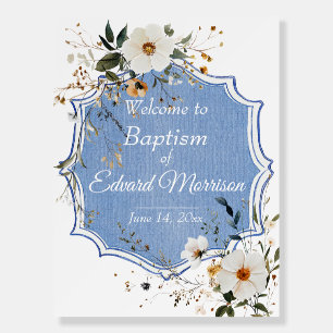 Elegant Floral Dusty Blue Baptism Foam Board
