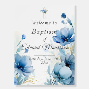 Elegant Floral Dusty Blue Baptism Foam Board