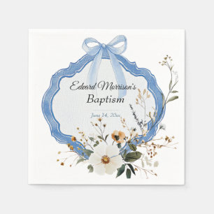 Elegant Floral Dusty Blue Baptism Napkins