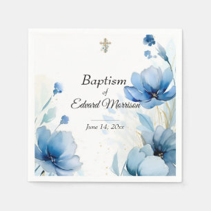 Elegant Floral Dusty Blue Baptism Napkins