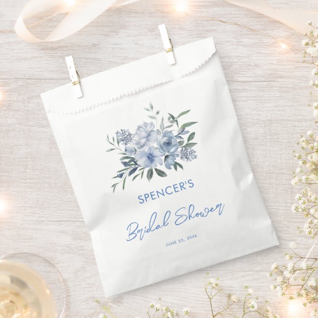 Elegant Floral Dusty Blue Bridal Shower Favor Bag (Clipped)