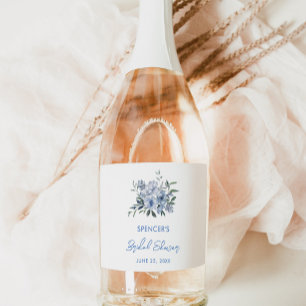 Elegant Floral Dusty Blue Bridal Shower Favor Sparkling Wine Label