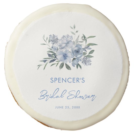 Elegant Floral Dusty Blue Bridal Shower Favor Sugar Cookie (Front)