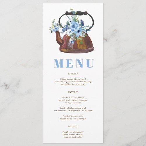 Elegant Floral Dusty Blue Bridal Shower Tea Party  Menu