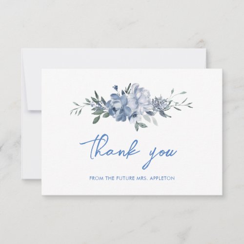 Elegant Floral Dusty Blue Bridal Shower Thank You Card