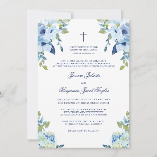 Elegant Floral Dusty Blue Christian Wedding Invitation Zazzle