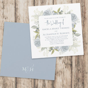 Elegant Floral Dusty Blue Classic Rose Flowers Invitation