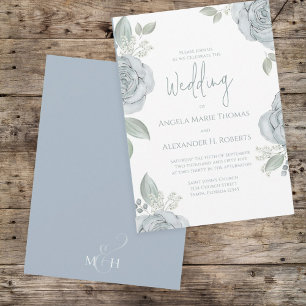 Elegant Floral Dusty Blue Classic Rose Flowers Invitation