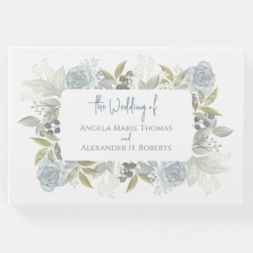 Elegant Floral Dusty Blue Classic Rose Greenery Guest Book