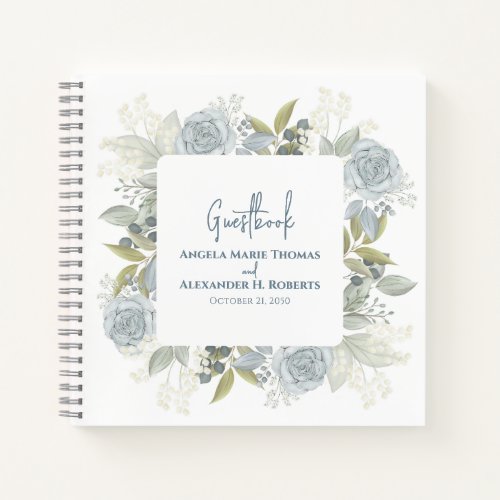 Elegant Floral Dusty Blue Classic Rose Greenery Notebook